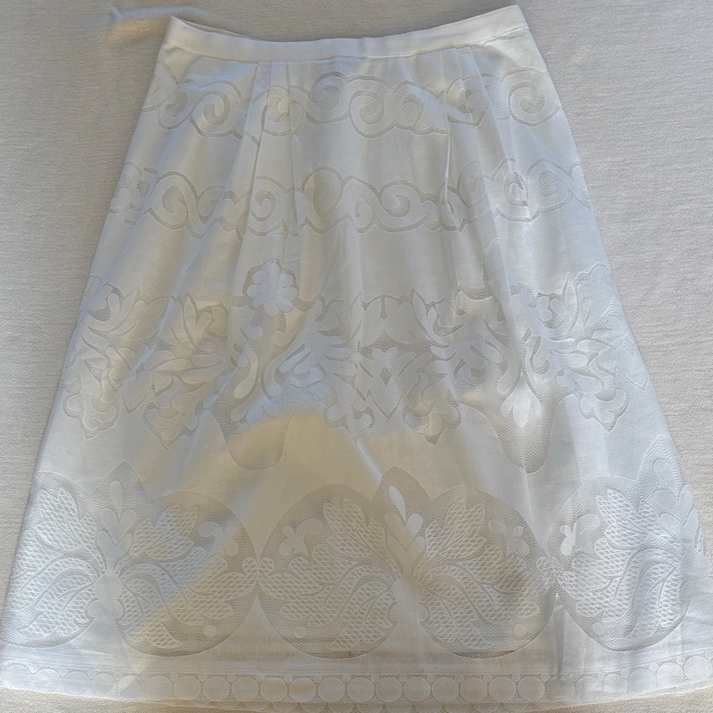 J. Crew White A-Line Skirt with Embroidery